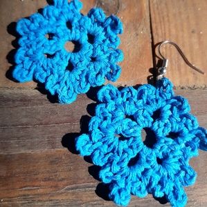 Blue crocheted earrings